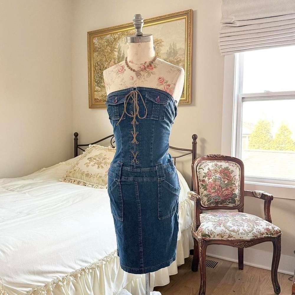 y2k strapless denim corset dress‎ montreau fits like a small